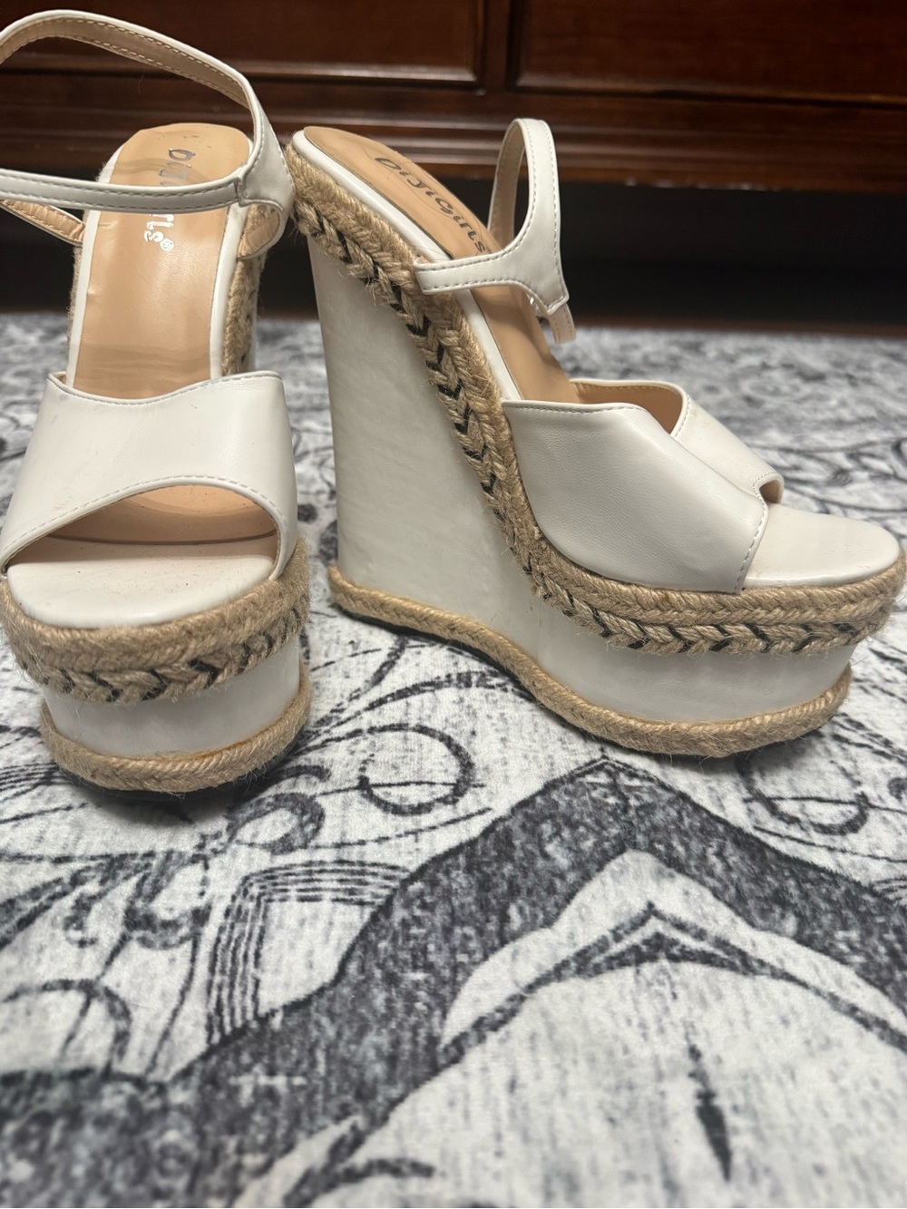 White Platform Wedge Sandals with Jute Trim - Women